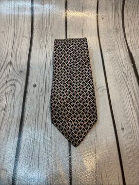 Liberty of London vintage silk Navy Tie with Red and Cream Diamond Motif